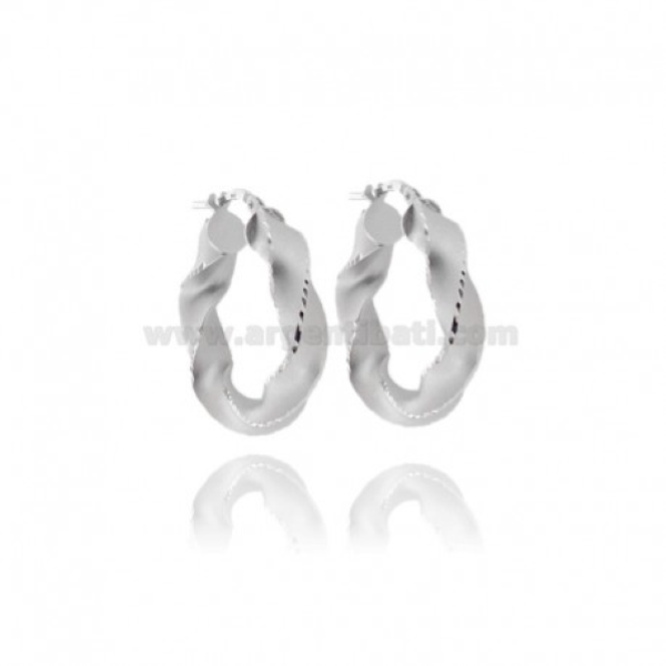 ORECCHINI A CERCHIO A CANNA TORCHON MM 6 SATINATA E DIAMANTATA IN ARGENTO TIT 925
