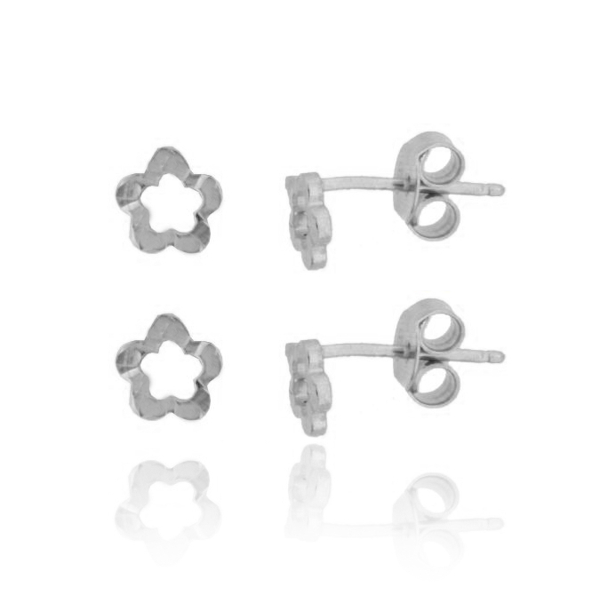 ORECCHINI A LOBO CONTORNO FIORE MM 6X6 PZ 2 IN ARGENTO RODIATO TIT 925