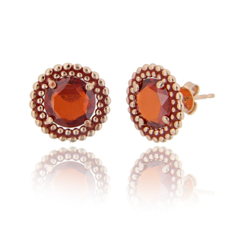 ORECCHINI A LOBO MM 15 CON MICROSFERE IN ARGENTO ROSATO TIT 925 PIETRA IDROTERMALE E SMALTO MARRONE
