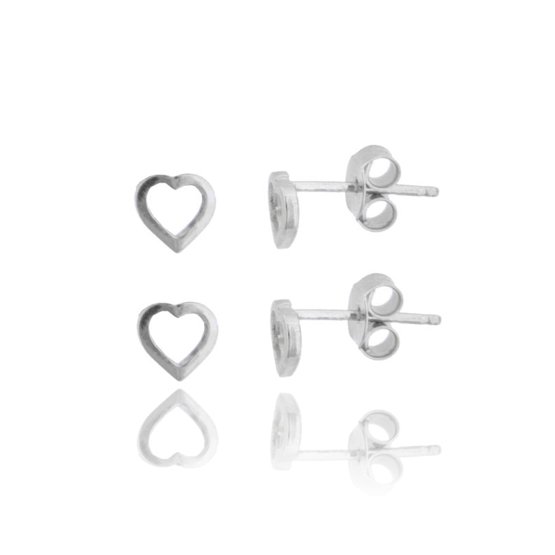ORECCHINI A LOBO CONTORNO CUORE MM 6X6 PZ 2 IN ARGENTO RODIATO TIT 925