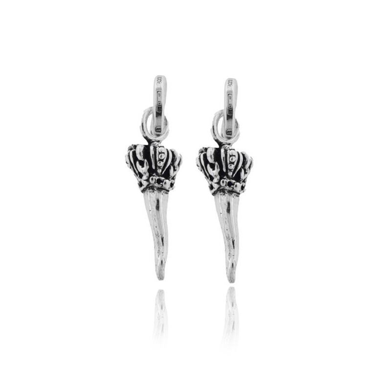 CIONDOLO PZ 2 CORNO MM 23X7 CON CORONA IN ARGENTO MICROFUSO BRUNITO TIT 800‰