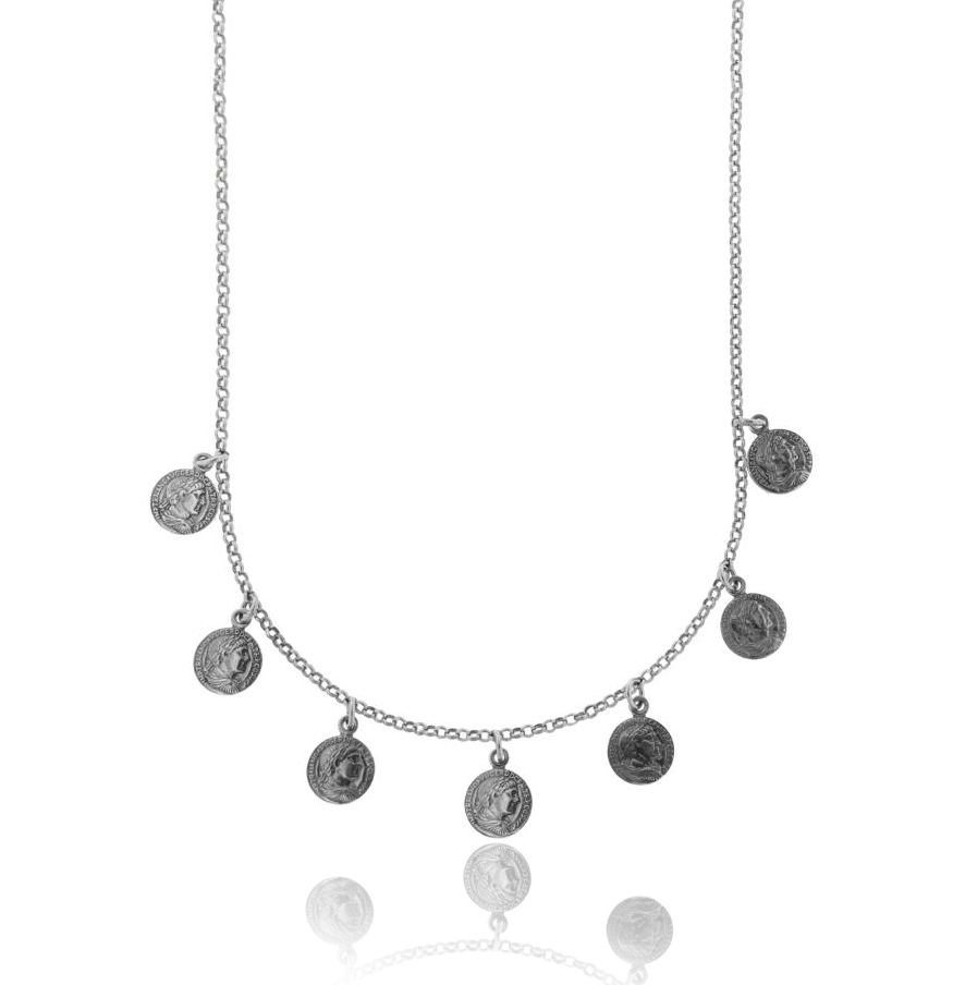 COLLANA ROLO' CON MONETE PENDENTI IN ARGENTO BRUNITO TIT 925 CM 45-50