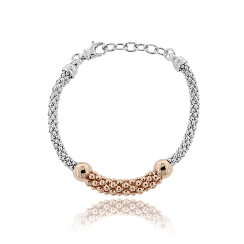 BRACCIALE COREANA IN ARGENTO RODIATO E ROSATO TIT 925‰ CM DA 17 ESTENSIBILE A 19