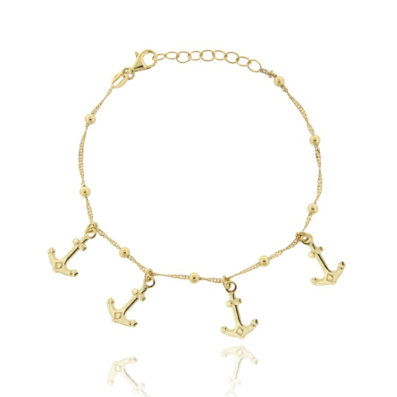 BRACCIALE SINGAPORE CON ANCORE IN ARGENTO DORATO TIT 925‰ CM 17-19