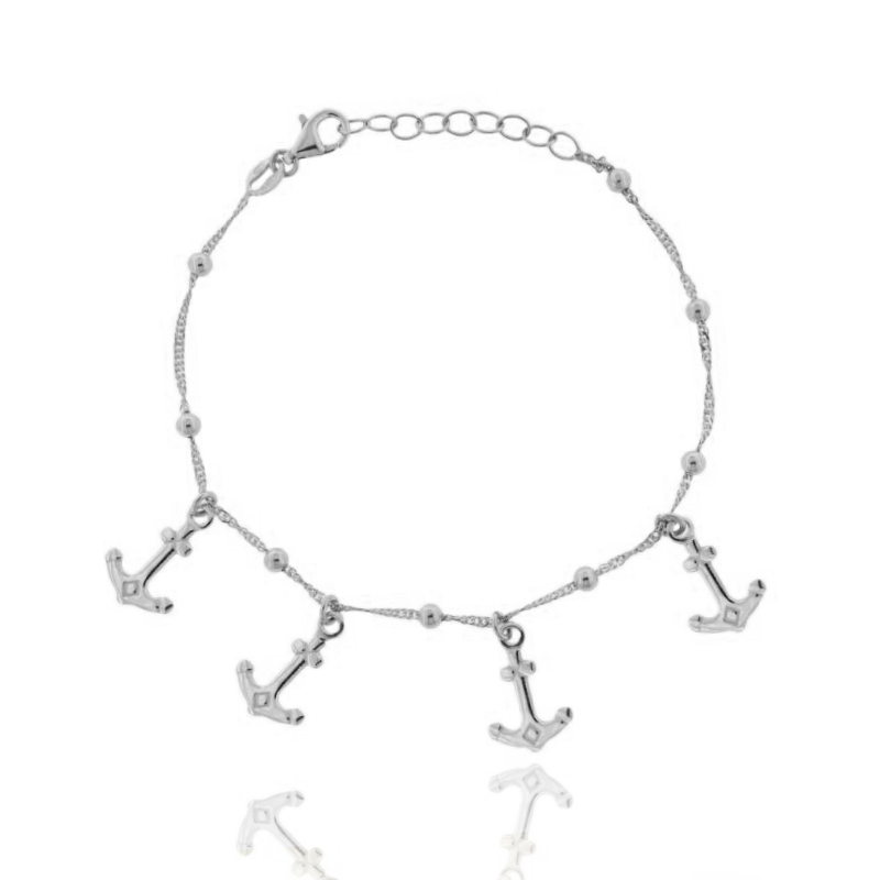 BRACCIALE SINGAPORE CON ANCORE PENDENTI IN ARGENTO RODIATO TIT 925‰ CM 17-19