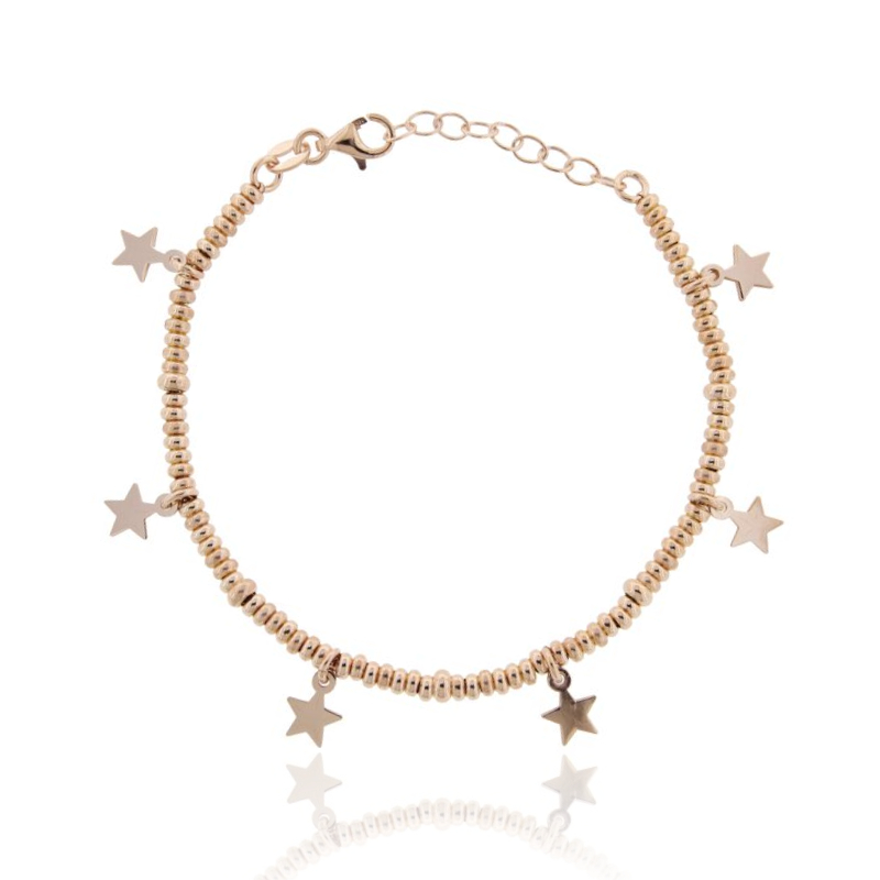 BRACCIALE CON RONDELLE E STELLE PENDENTI IN ARGENTO ROSATO TIT 925‰ CM 17-19