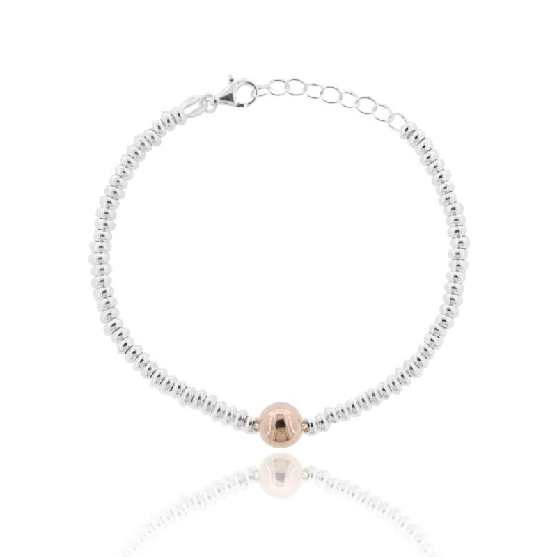 BRACCIALE CON RONDELLE E SFERA IN ARGENTO BIANCO E ROSATO TIT 925‰ CM 17-19