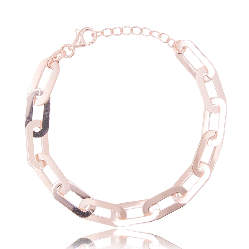 BRACCIALE FORZATINA ALLUNGATA MM 8X12 IN ARGENTO ROSATO TIT 925 CM 17-19