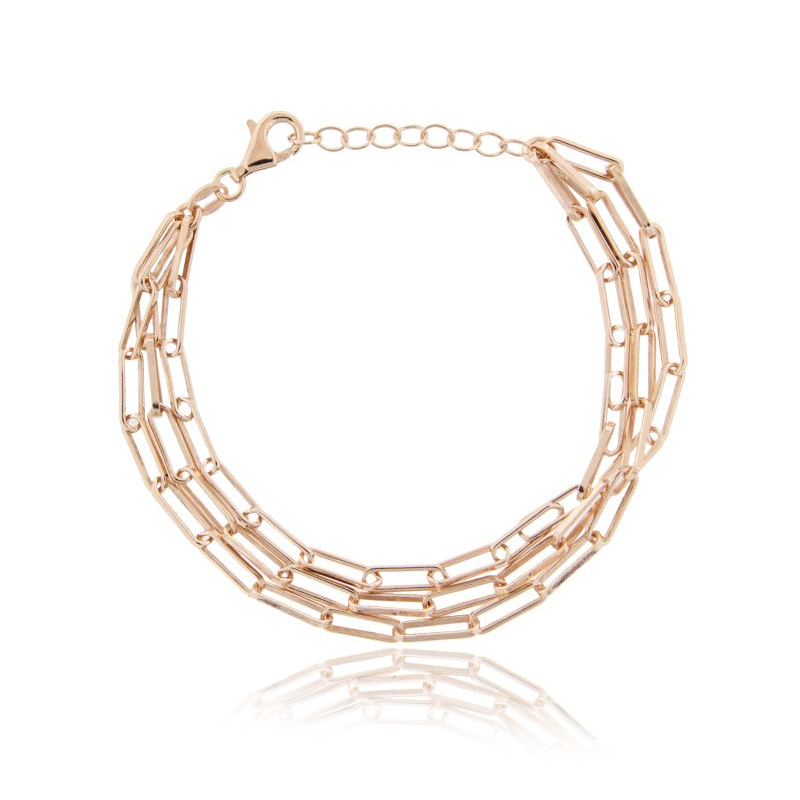 BRACCIALE FORZATINA ALLUNGATA MM 3X10 A 3 FILI IN ARGENTO ROSATO TIT 925 CM 18