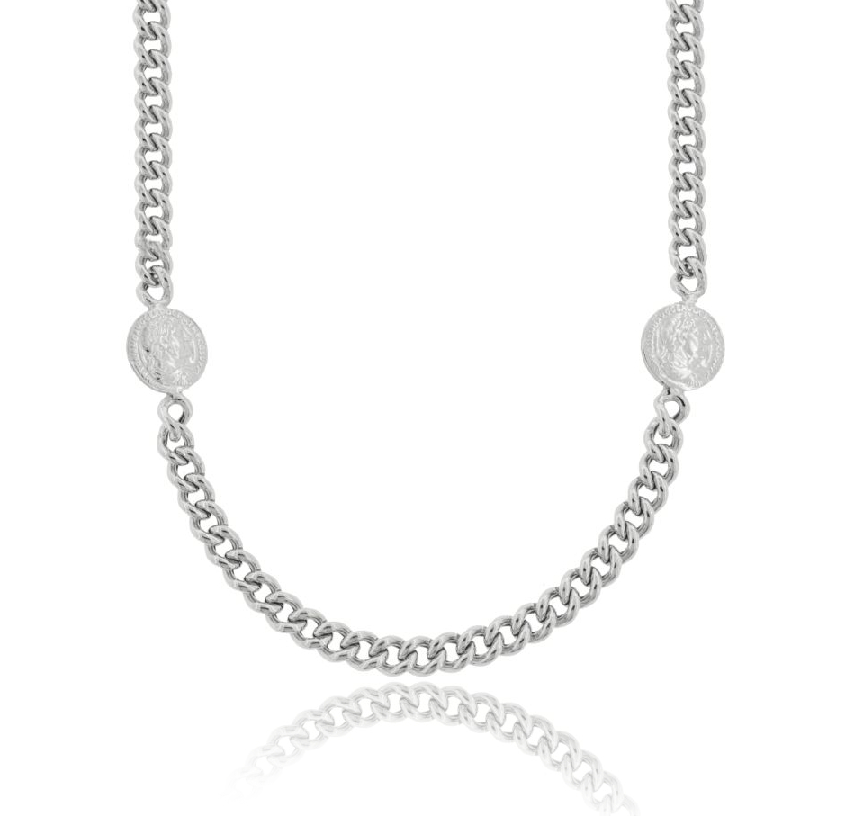 COLLANA GROUMETTE CON MONETE LATERALI PICCOLE IN ARGENTO RODIATO TIT 925 CM 40-45