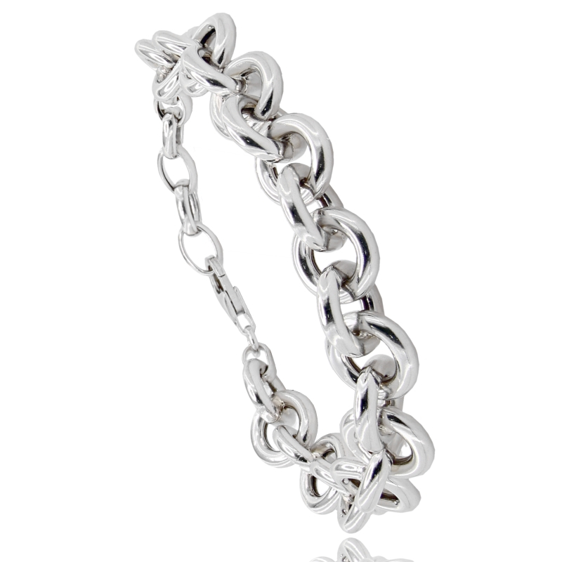 BRACCIALE MAGLIA TONDA MM 13 CANNA MM 3,0 IN ARGENTO RODIATO TIT 925 CM 19-21