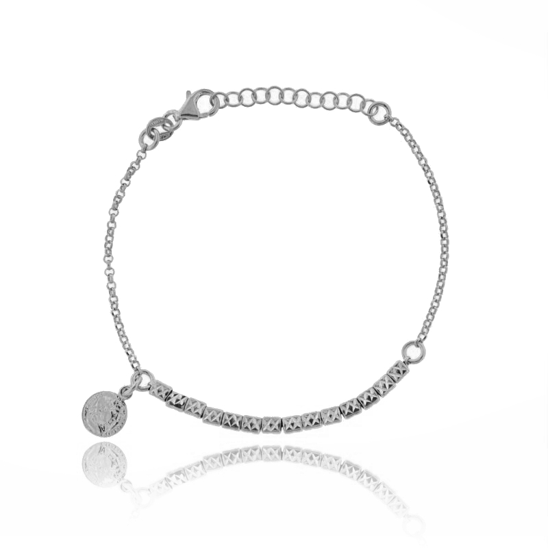 BRACCIALE ROLO' CON PEPITE E MONETE PENDENTI IN ARGENTO BRUNITO TIT 925 CM 17-20