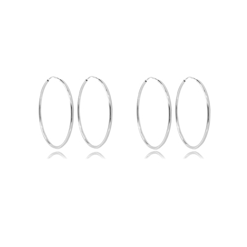 ORECCHINI A CERCHIO A CANNA TONDA MM 1,2 COPPIE 2 IN ARGENTO TIT 925‰