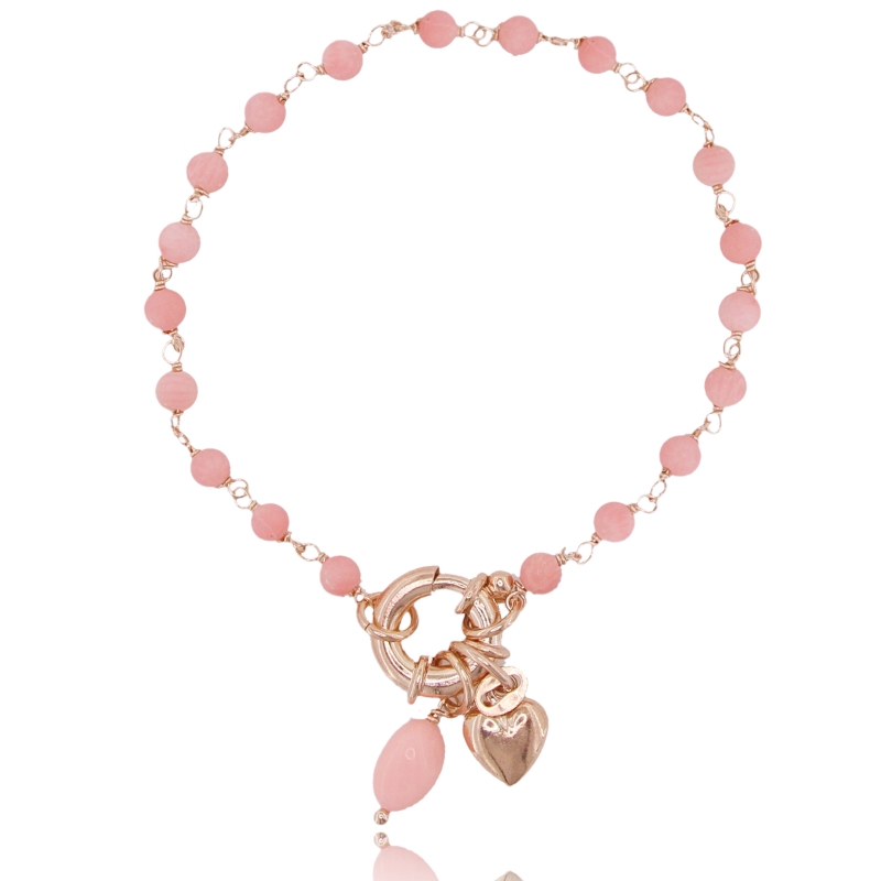BRACCIALE ROLO' CON CUORE PENDENTE E PASTA DI CORALLO ROSA IN ARGENTO ROSATO TIT 925‰ CM 18