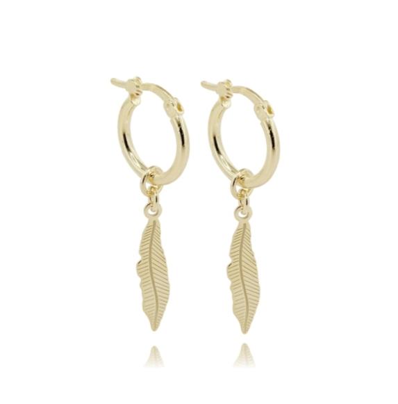 ORECCHINI A CERCHIO MM 15 A CANNA TONDA MM 2 E PIUMA PENDENTE IN ARGENTO TIT 925