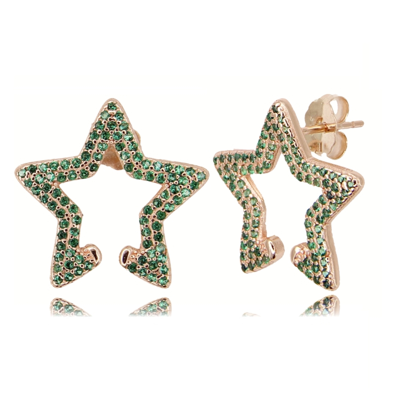 ORECCHINI A STELLA MM 18X20 IN ARGENTO ROSATO TIT 925 E ZIRCONI