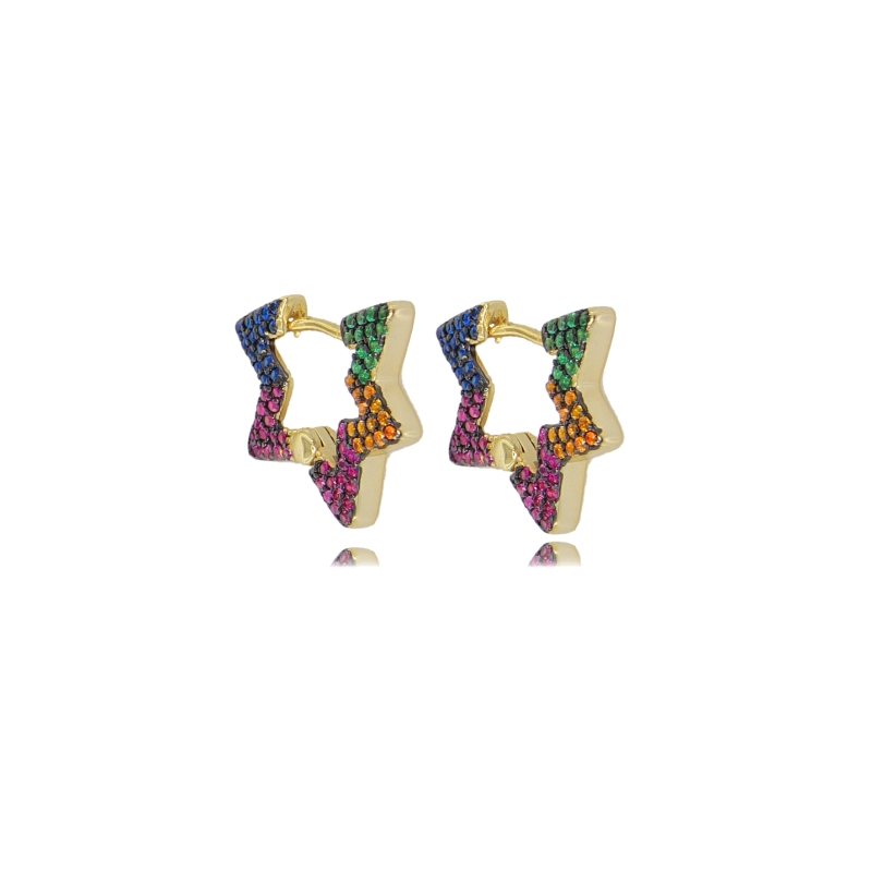 ORECCHINI A STELLA MM 16X17 IN ARGENTO DORATO TIT 925 E ZIRCONI MULTICOLOR