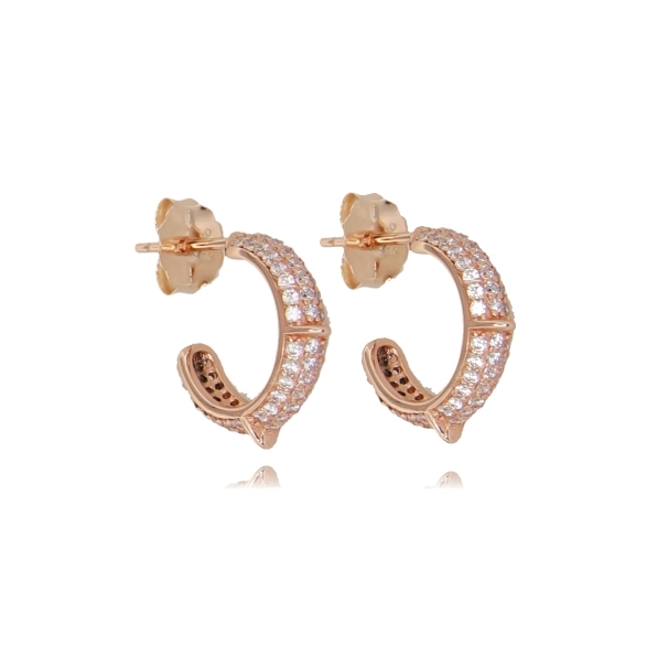 ORECCHINI A CERCHIO MM 10 IN ARGENTO ROSATO TIT 925 E ZIRCONI BIANCH