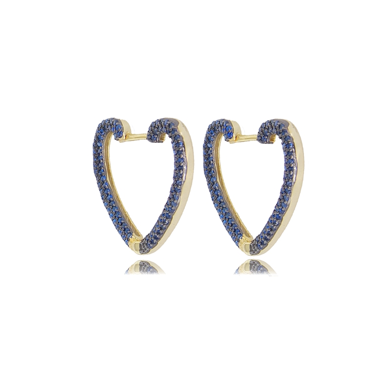 ORECCHINI A CUORE MM 20X22 IN ARGENTO DORATO TIT 925 E ZIRCONI BLU