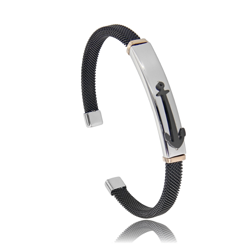 BRACCIALE RIGIDO CON ANCORA IN ACCIAIO TRICOLORE