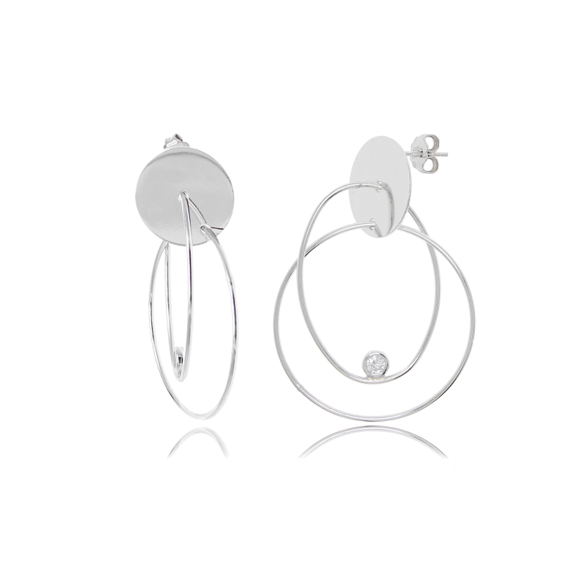 ORECCHINI PENDENTI CON CERCHIO E OVALE IN ARGENTO RODIATO TIT 925 E ZIRCONI