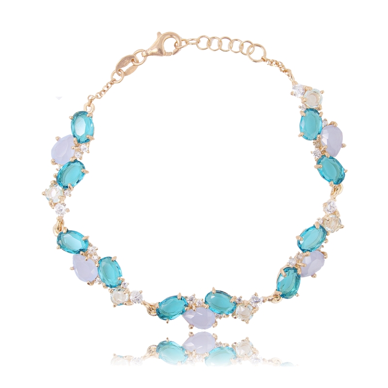 BRACCIALE CON PIETRE IDROTERMALI E ZIRCONI IN ARGENTO TIT 925 CM 17-19