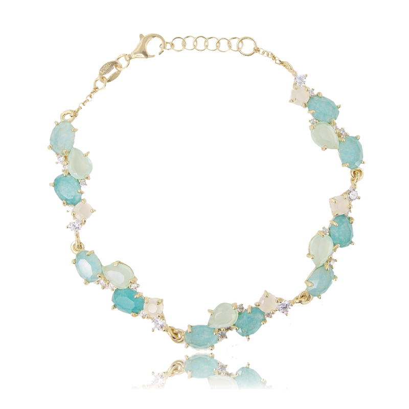 BRACCIALE CON PIETRE IDROTERMALI E ZIRCONI IN ARGENTO TIT 925 CM 17-19