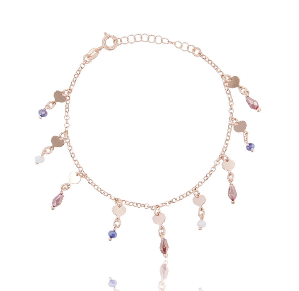 BRACCIALE ROLO' CON CUORI E PIETRE IN ARGENTO ROSATO TIT 925‰ CM 17-19