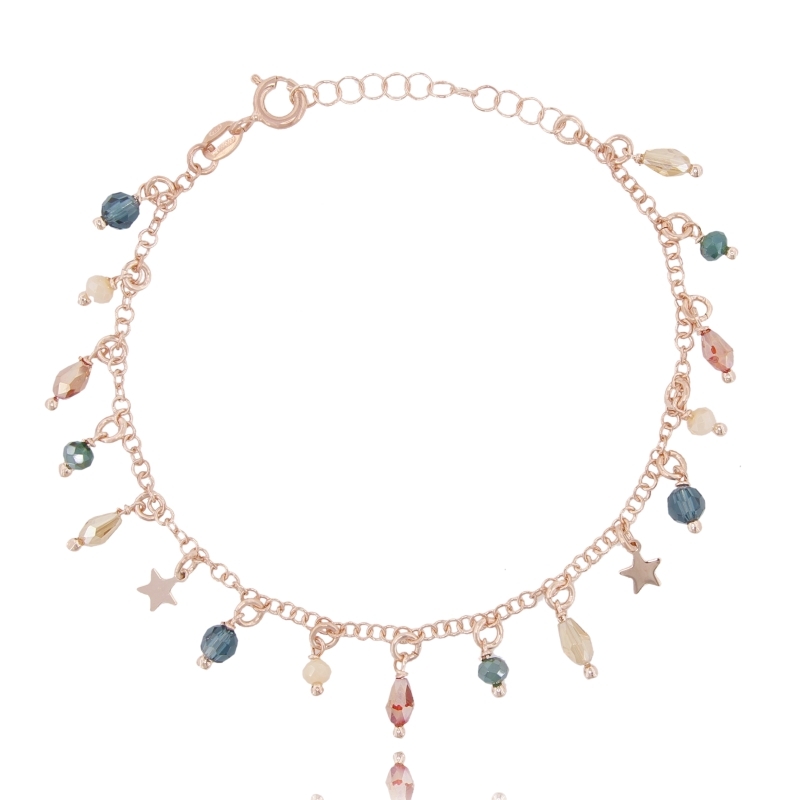 BRACCIALE ROLO' CON STELLE E PIETRE IN ARGENTO ROSATO TIT 925‰ CM 17-19