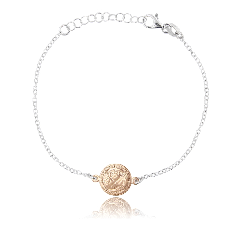 BRACCIALE ROLO' CON MONETA MM 12 IN ARGENTO RODIATO E ROSATO TIT 925 CM 17-20