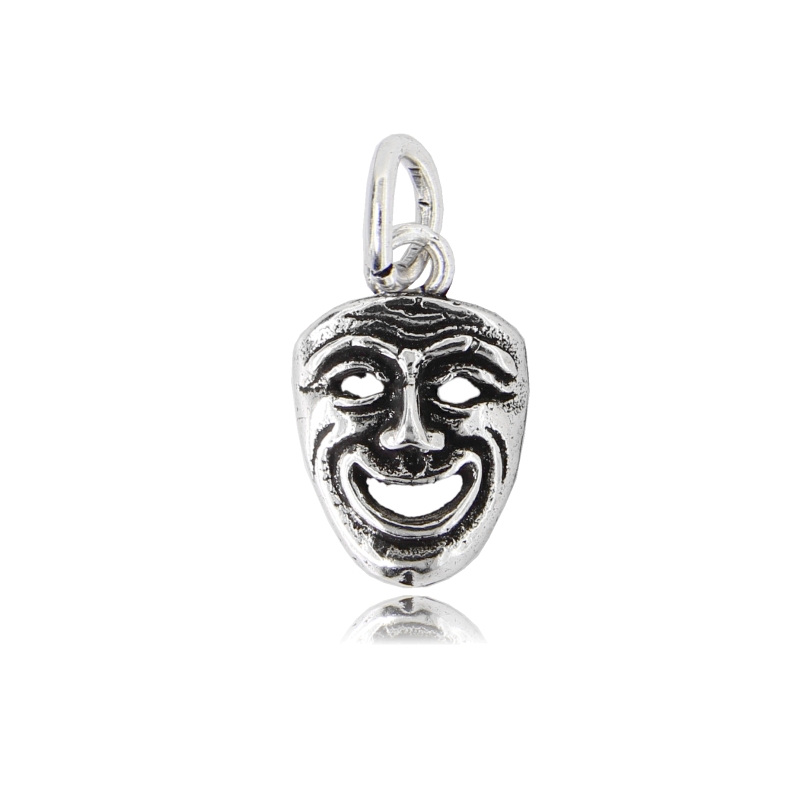 CIONDOLO MASCHERA TEATRO SORRIDENTE MM 20X13 IN ARGENTO BRUNITO TIT 800
