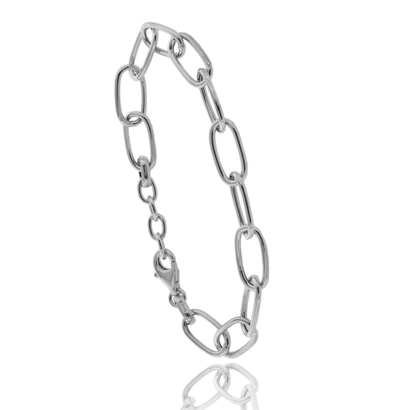 BRACCIALE FORZATINA ALLUNGATA MM 17X9 A CANNA TONDA MM 1,6 IN ARGENTO RODIATO TIT 925 CM 19-21
