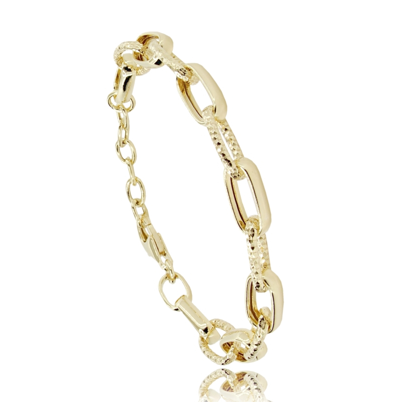 BRACCIALE FORZATINA ALLUNGATA MM 15X8 A CANNA SCHIACCIATA MM 3,4 IN ARGENTO DIAMANTATO E DORATO TIT 925 CM 17-19