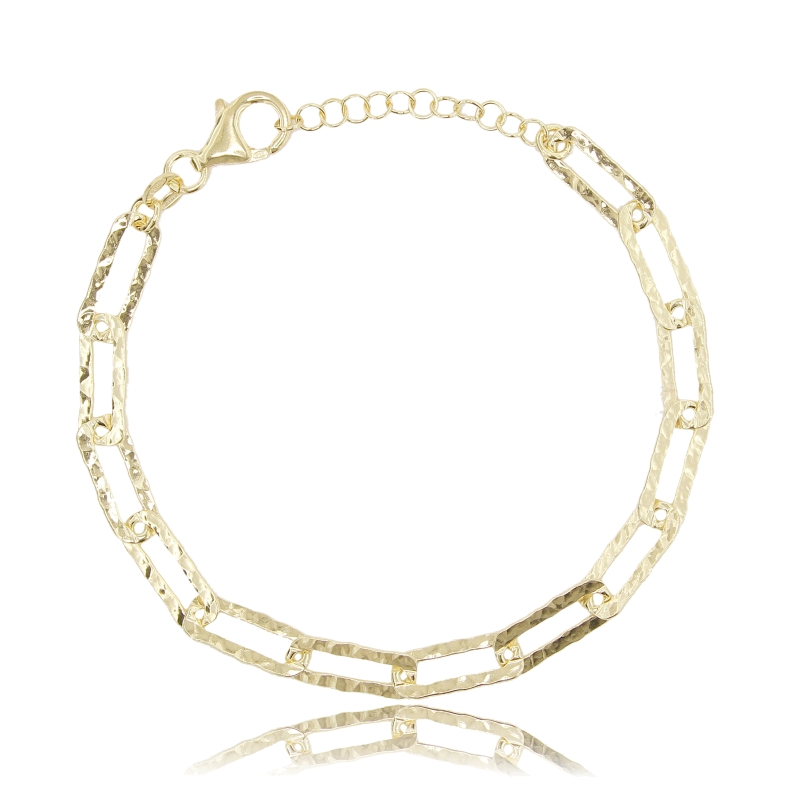 BRACCIALE FORZATINA ALLUNGATA MM 14X6 A LASTRA MM 1,5 IN ARGENTO MARTELLATO E DORATO TIT 925 CM 17-19
