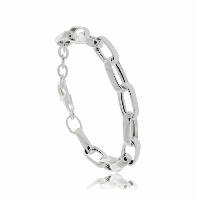 BRACCIALE FORZATINA ALLUNGATA MM 15X8 A CANNA SCHIACCIATA MM 3,4 IN ARGENTO RODIATO TIT 925 CM 17-19