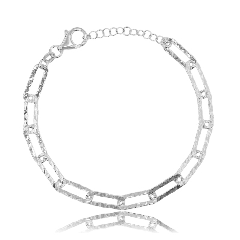 BRACCIALE FORZATINA ALLUNGATA MM 14X6 A LASTRA MM 1,5 IN ARGENTO MARTELLATO E RODIATO TIT 925 CM 17-19