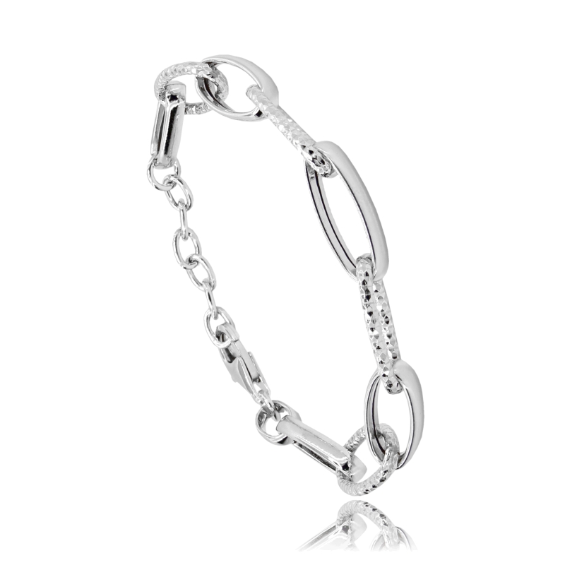 BRACCIALE FORZATINA ALLUNGATA MM 20X8 A CANNA SCHIACCIATA MM 3,2 IN ARGENTO DIAMANTATO E RODIATO TIT 925 CM 17-19