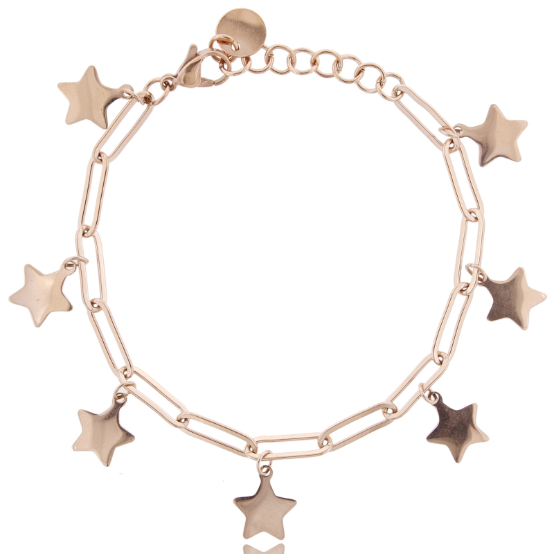 BRACCIALE CON STELLE PENDENTI IN ACCIAIO ROSATO CM 18