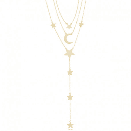 COLLANA ROLO' A 3 FILI DEGRADE CON STELLE E LUNE IN ARGENTO DORATO TIT 925‰ CM 40-45