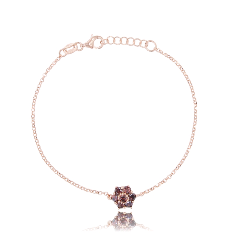 BRACCIALE ROLO' CON FIORE CENTRALE IN ARGENTO TIT 925 E ZIRCONI CM 17-19