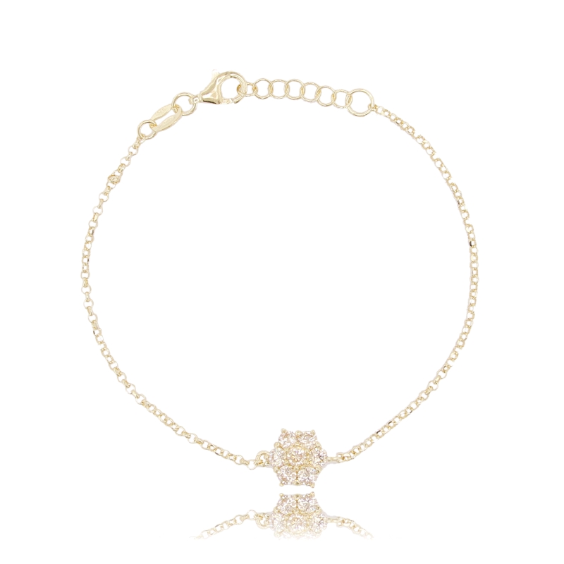 BRACCIALE ROLO' CON FIORE CENTRALE IN ARGENTO TIT 925 E ZIRCONI CM 17-19