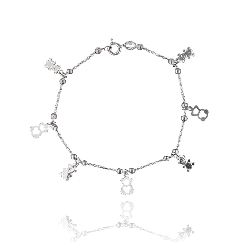 BRACCIALE MICRO FORZATINA CON ORSETTI PENDENTI IN ARGENTO RODIATO TIT 925‰ CM 18