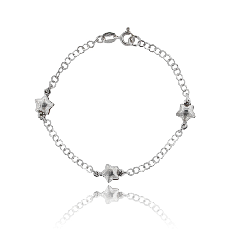 BRACCIALE ROLO' BATTUTA CON STELLE CENTRALI IN ARGENTO RODIATO TIT 925‰ CM 18
