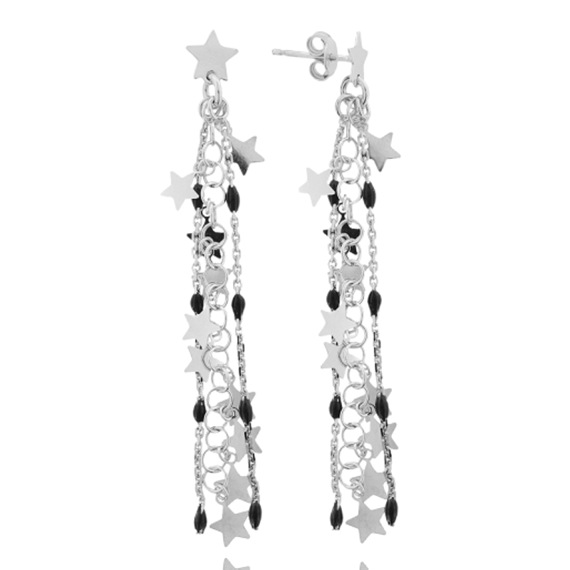 ORECCHINI ROLO' MULTIFILO CON STELLE IN ARGENTO RODIATO TIT 925 E SMALTO
