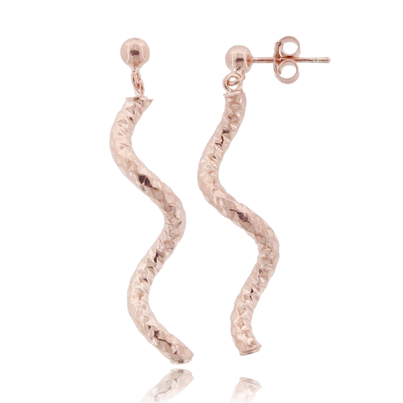ORECCHINI PENDENTI A RICCIOLO MM 42X9 IN ARGENTO ROSATO TIT 925