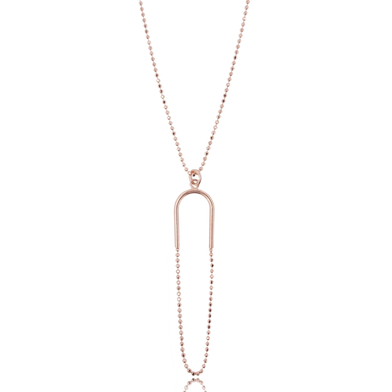 COLLANA PALLINE FACCETTATE CON OVALE PENDENTE IN ARGENTO TIT 925 CM 45