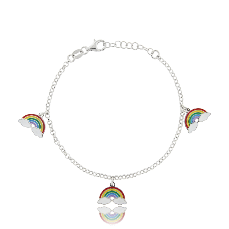 BRACCIALE ROLO' CON 3 ARCOBALENI PENDENTI IN ARGENTO TIT 925 E SMALTO CM 17-19