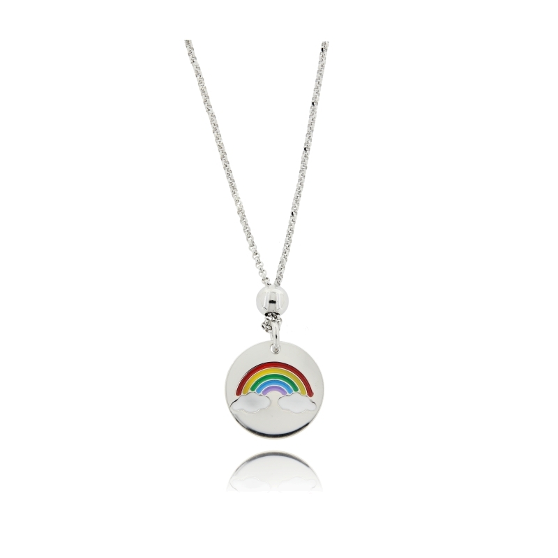 COLLANA ROLO' CM 40-45 CON ARCOBALENO NEL CERCHIO IN ARGENTO TIT 925 E SMALTO