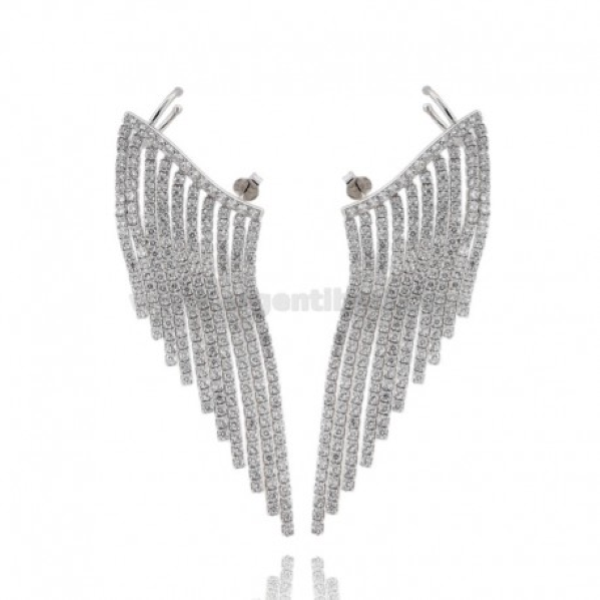 ORECCHINI EAR CUFF TENNIS CASCATA CON ZIRCONI BIANCHI IN ARGENTO RODIATO TIT 925