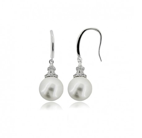 ORECCHINI PENDENTI CON PERLA MM 10 E ZIRCONI IN ARGENTO TIT 925